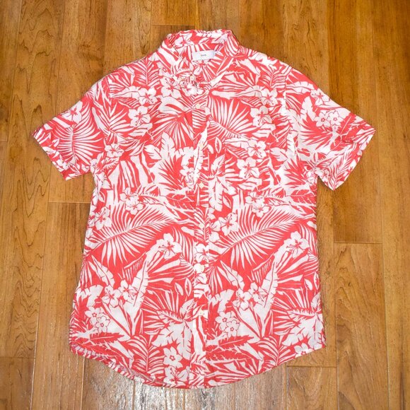 Onia Other - Onia Orange Short Sleeve Tropical Floral Print Linen Button Front Shirt Sz M